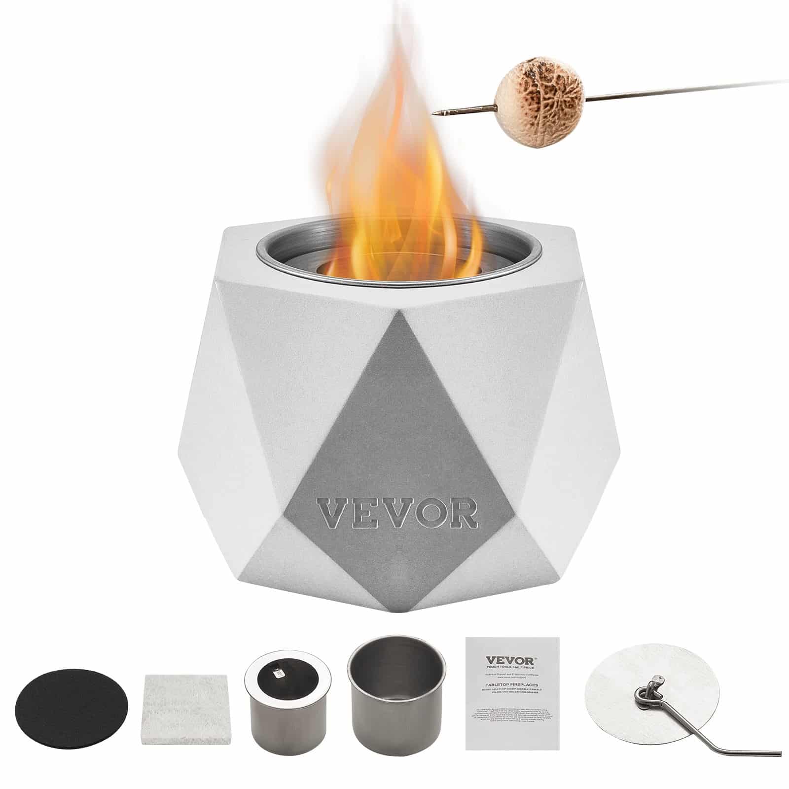 VEVOR Mini Tabletop Fire Pit, Portable Concrete Ethanol Fireplace, Indoor/Outdoor Decor, 0.17L Burner, Light Gray