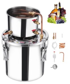VEVOR 11.4L Stainless Steel Alcohol Distiller Kit with Copper Coil & Thermometer for Home Brewing Whisky Wine Brandy