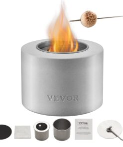 VEVOR Betona Galda Kamīna Bļoda, Pārnēsājams Etanola Kamīns Iekštelpām/Ārtelpām, 12.7x10.8 cm, ar Vāku, Gaiši Pelēks