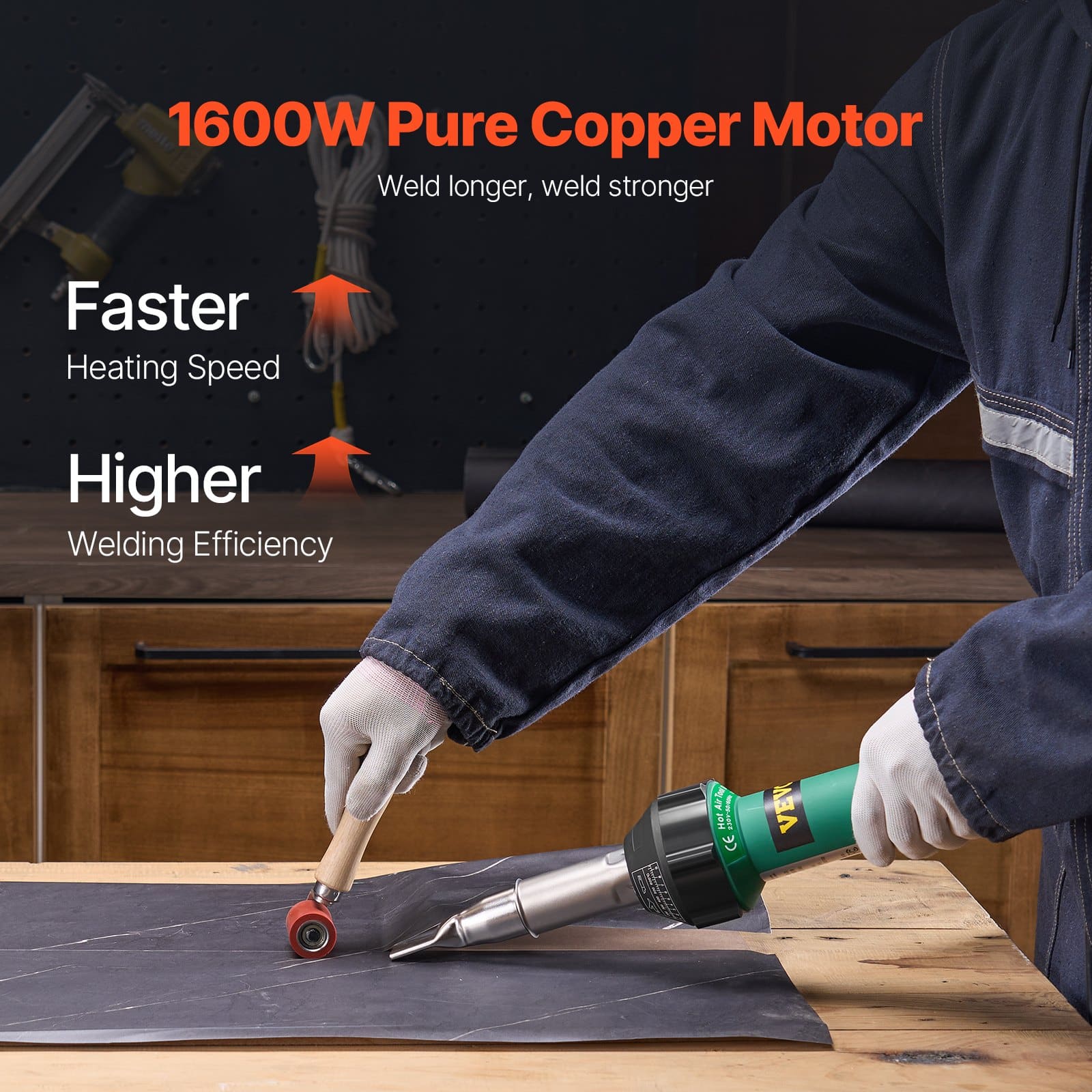 VEVOR 1600W Hot Air Plastic Welder Kit with Nozzles, Seam Roller & Brush for PVC/PE/PP Sheets, Adjustable 50–600°C - Pilt 2