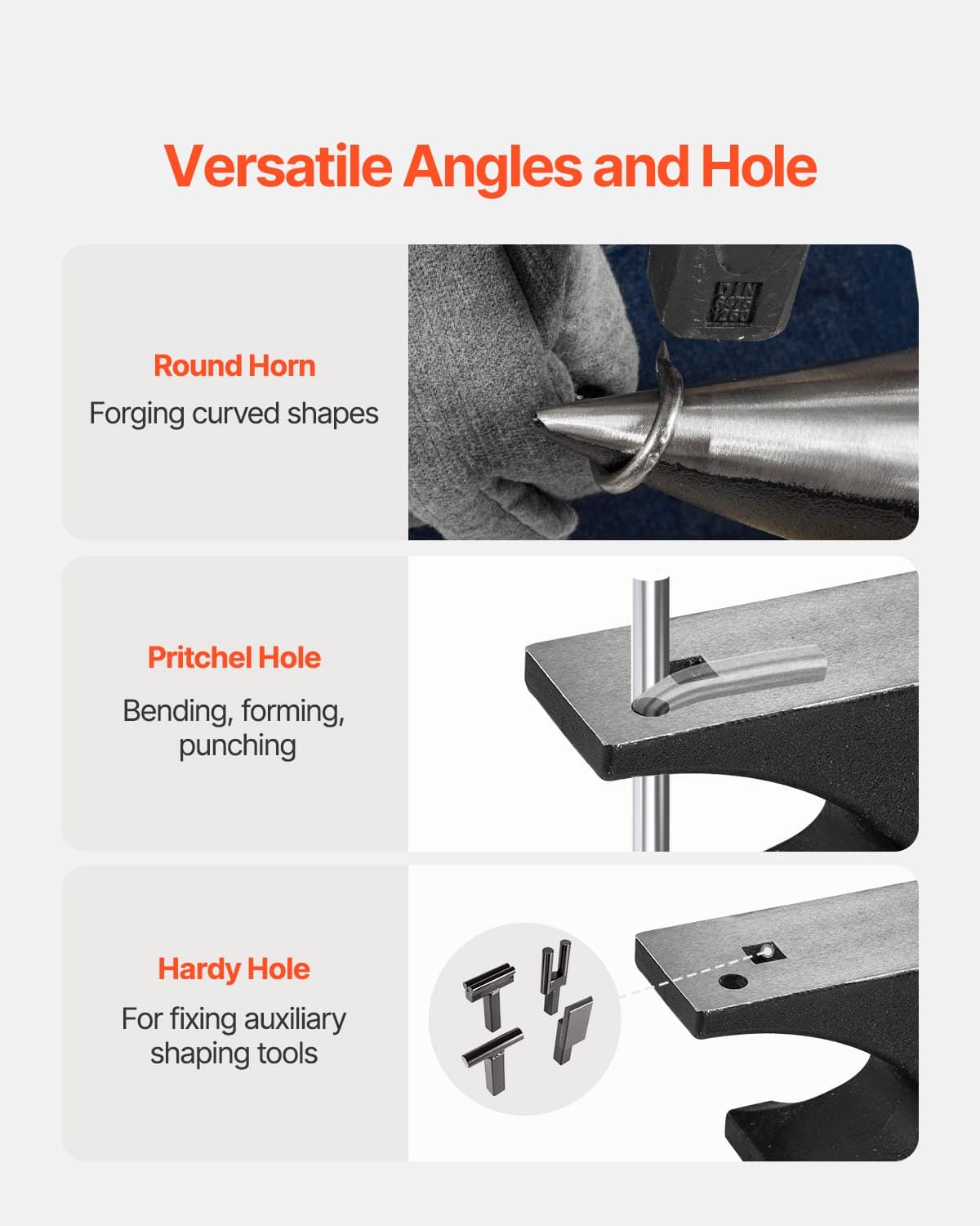 VEVOR 11.3kg Single Horn Cast Steel Anvil with Round Horn & Stable Base, 312x64mm Surface, for Blacksmithing & Metalworking — изображение 5