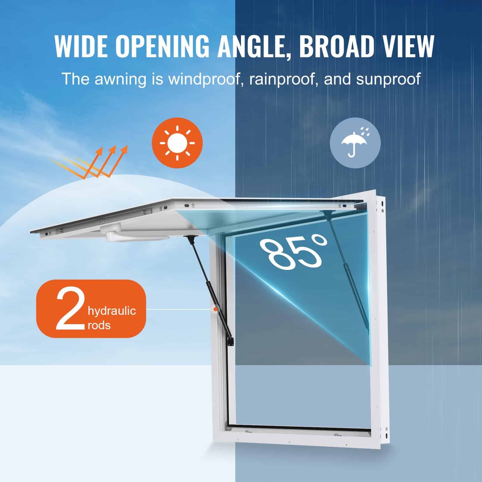 VEVOR 91x91 cm Aluminum Concession Window with Awning, Lock & Hydraulic Rods for Food Trucks & Trailers - Image 4