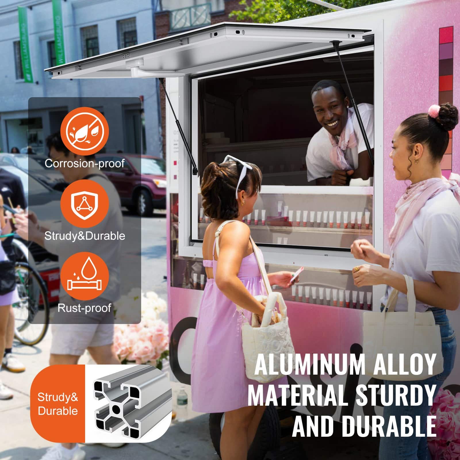 VEVOR 91x91 cm Aluminum Concession Window with Awning, Lock & Hydraulic Rods for Food Trucks & Trailers - Image 5