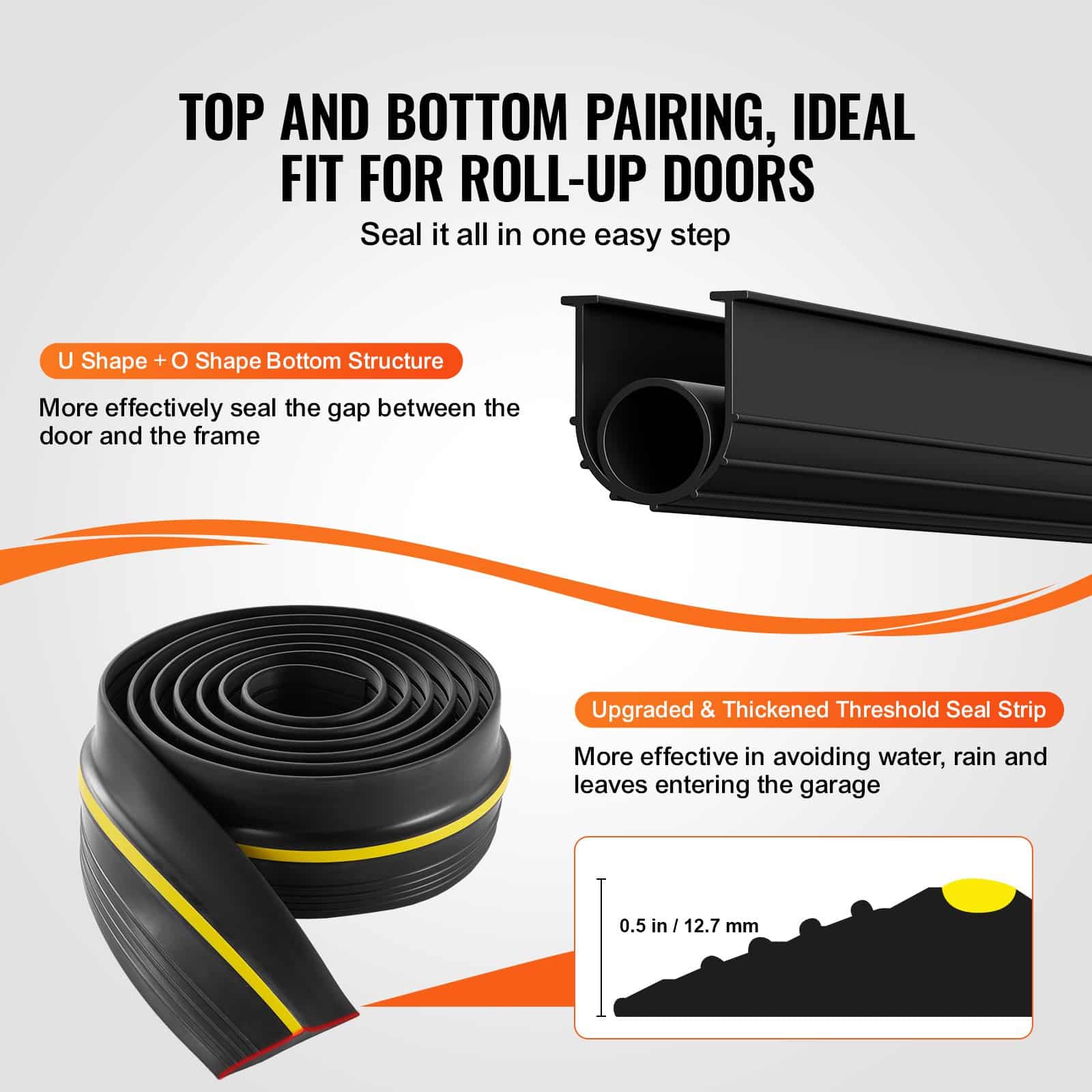 VEVOR Garage Door Bottom & Threshold Seal Kit, 3m PVC Weatherstrip with Adhesive, Universal Fit, Black - Зображення 3