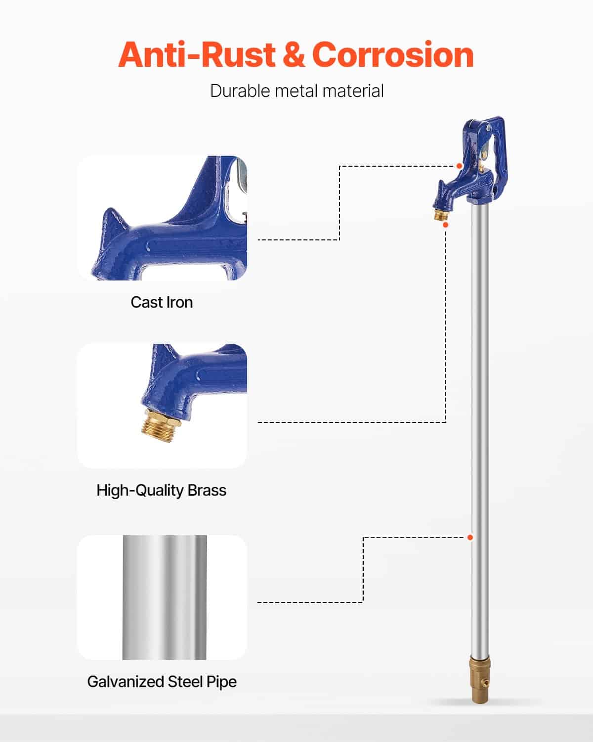 VEVOR 1.9 m Frost-Proof Yard Hydrant with 1.2 m Bury Depth, G 3/4″ Cast Iron Outdoor Faucet for Garden, Farm, Irrigation - Зображення 4