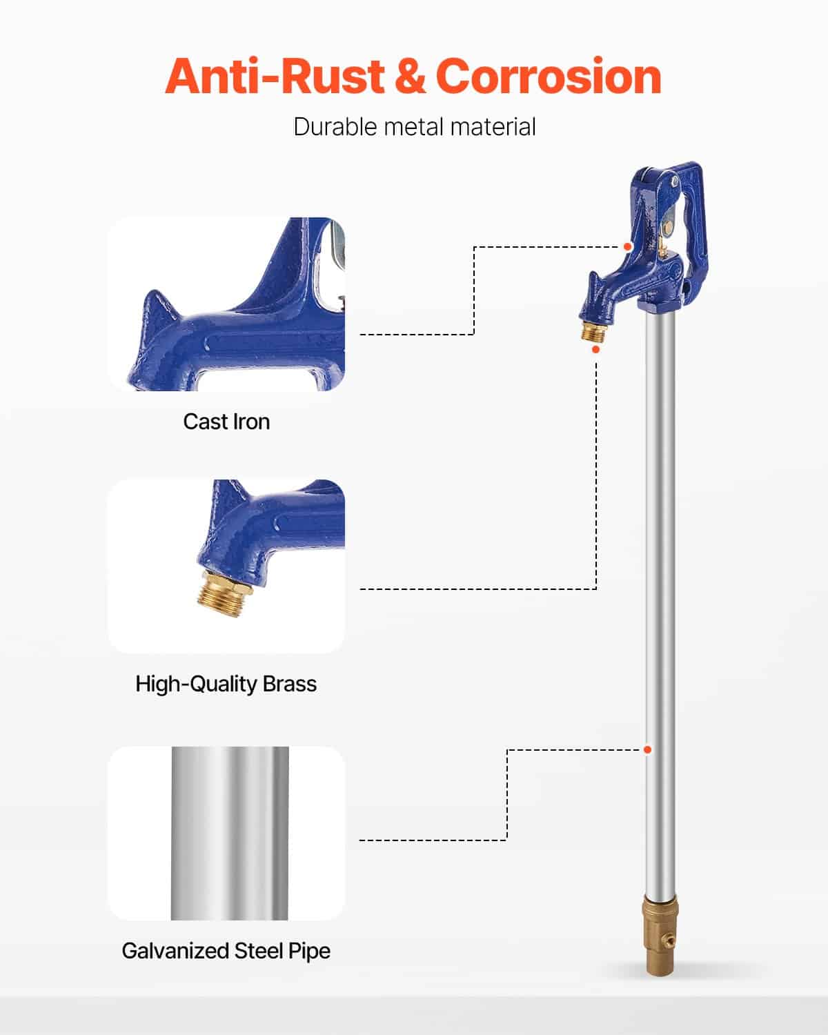 VEVOR 1.3m Frost-Proof Yard Hydrant with 61cm Bury Depth, G3/4” Hose & Pipe Connection, Heavy-Duty Cast Iron Outdoor Faucet - Зображення 4