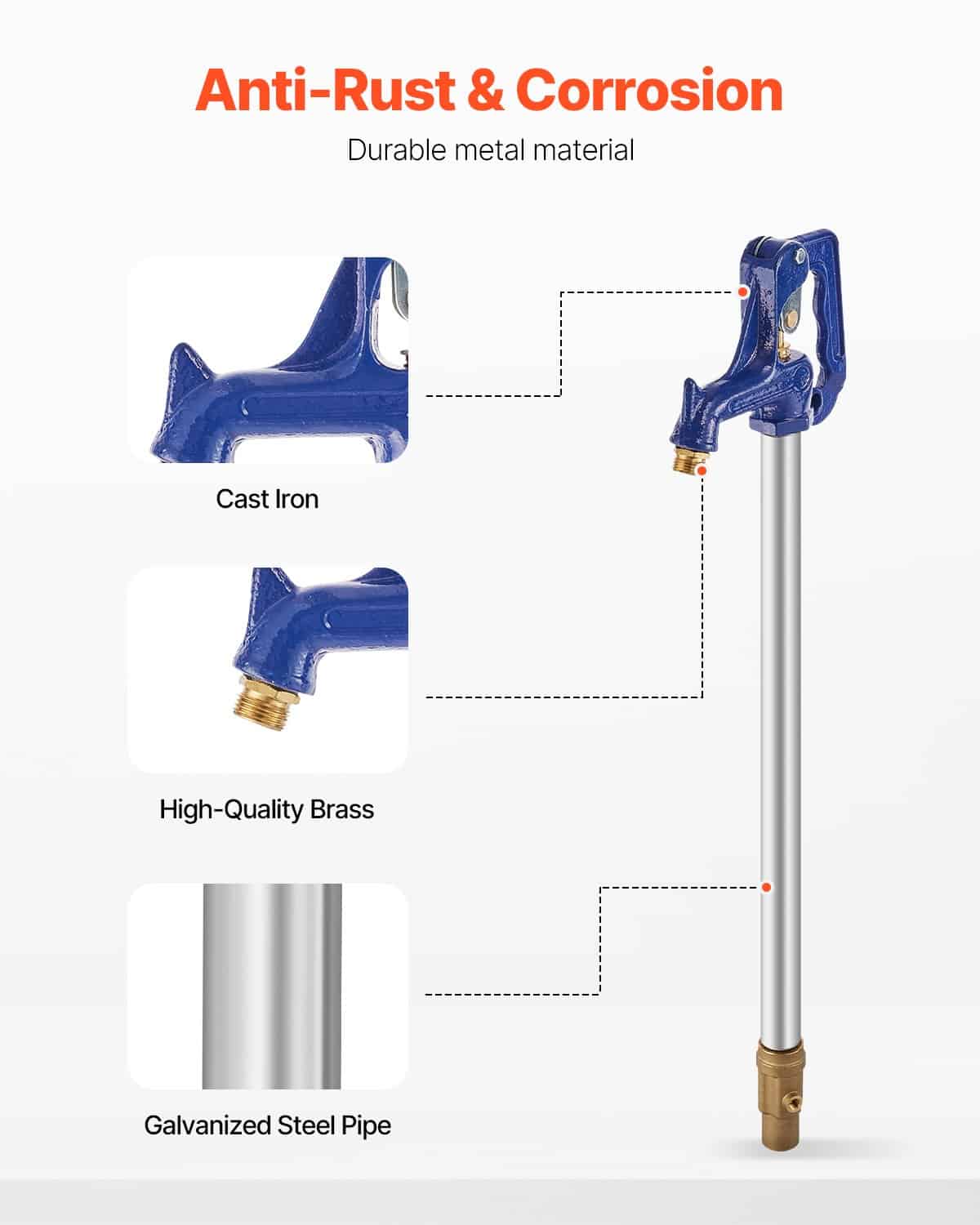 VEVOR 99 cm Frost-Proof Yard Hydrant with 30 cm Bury Depth, G 3/4'' Hose & Pipe Connectors, Heavy-Duty Outdoor Faucet for Garden & Farm - Зображення 4