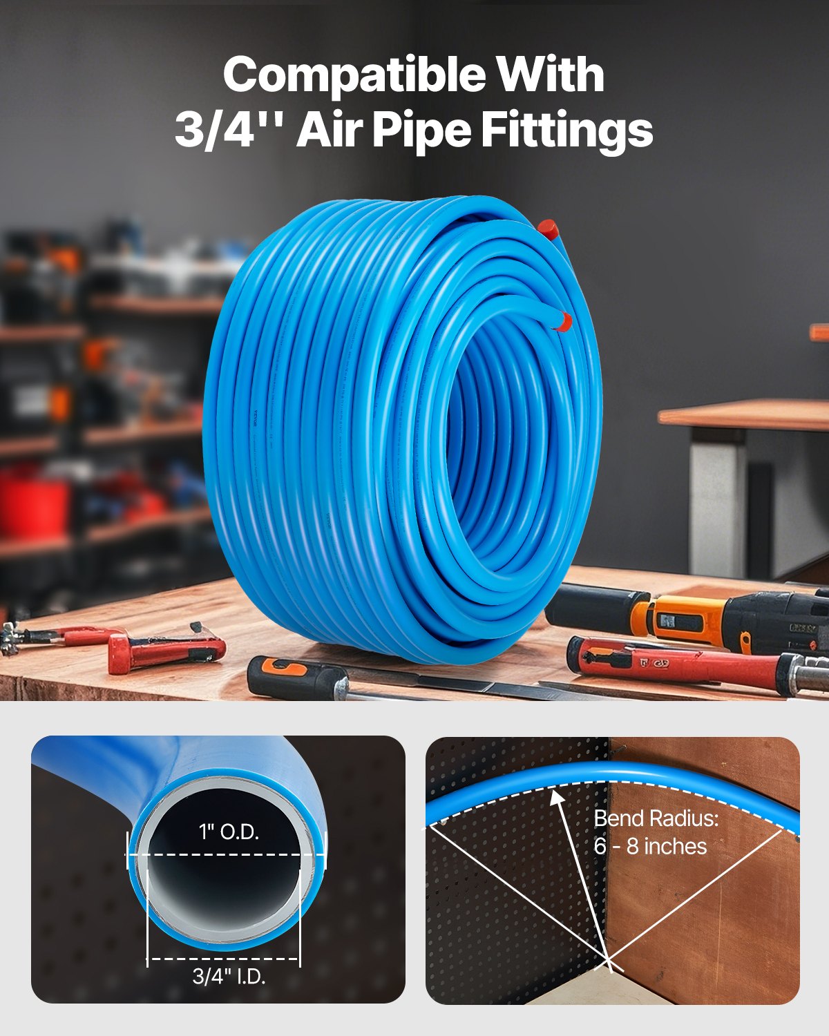 VEVOR 91.4m x 19mm HDPE-Aluminum Air Compressor Line Kit – Leak-Proof, Pressure-Resistant Piping System for Garages & Workshops — Attēls 3