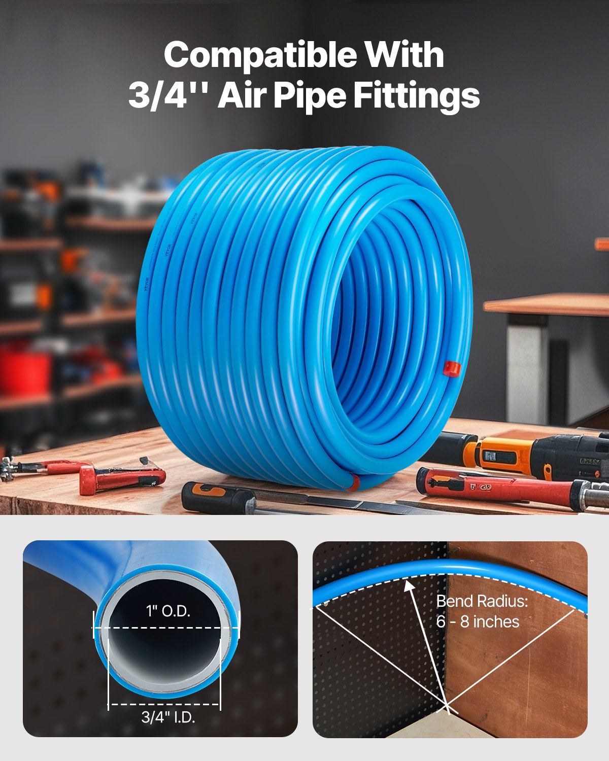VEVOR 60m x 19mm HDPE-Aluminum Compressed Air Line Kit, Leak-Proof Piping System with Fittings for Garages & Workshops, Blue — Attēls 3