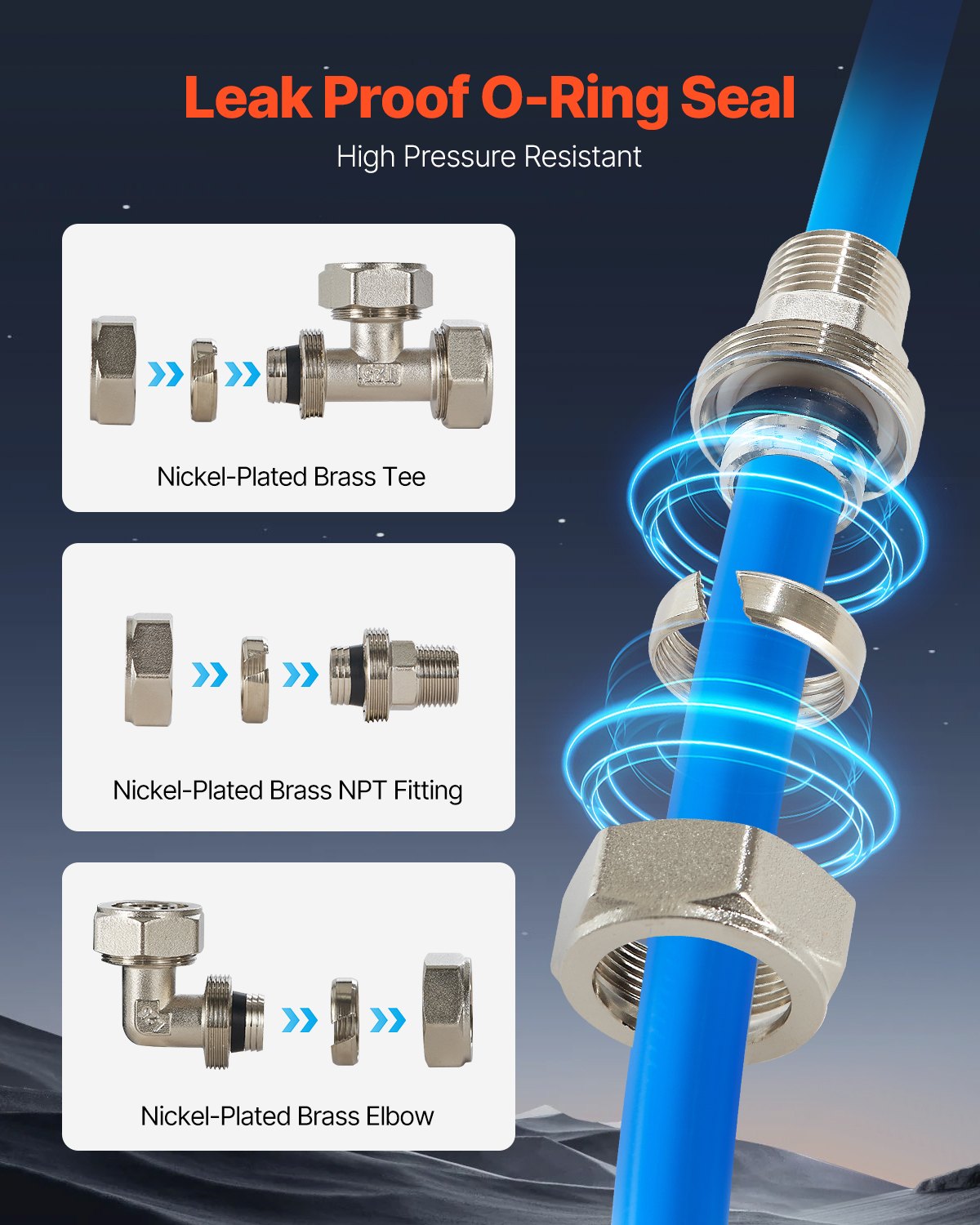 VEVOR 60m x 19mm HDPE-Aluminum Compressed Air Line Kit, Leak-Proof Piping System with Fittings for Garages & Workshops, Blue — Attēls 6