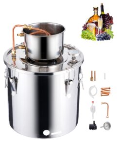 VEVOR 30L Stainless Steel Alcohol Distiller Kit with Copper Coil, Thermometer & Pump for Home Brewing Wine, Whisky, Brandy