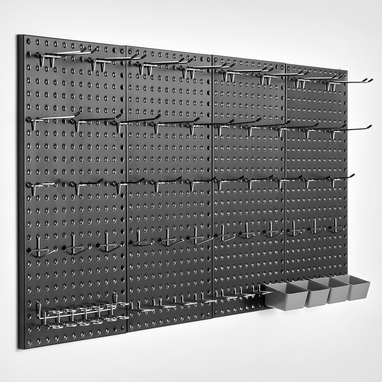 VEVOR Metal Pegboard Panels 60x30 cm, Set of 4, Heavy-Duty Wall Organizer with Accessories, Black Tool Storage for Garage & Home
