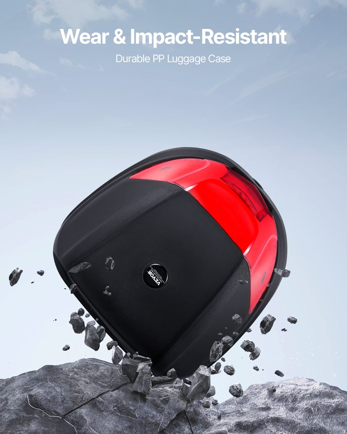 VEVOR 38L Waterproof Motorcycle Top Case with Reflective Panel, Durable PP Tail Box, Universal Fit with Multi-Hole Base – Paveikslėlis 2