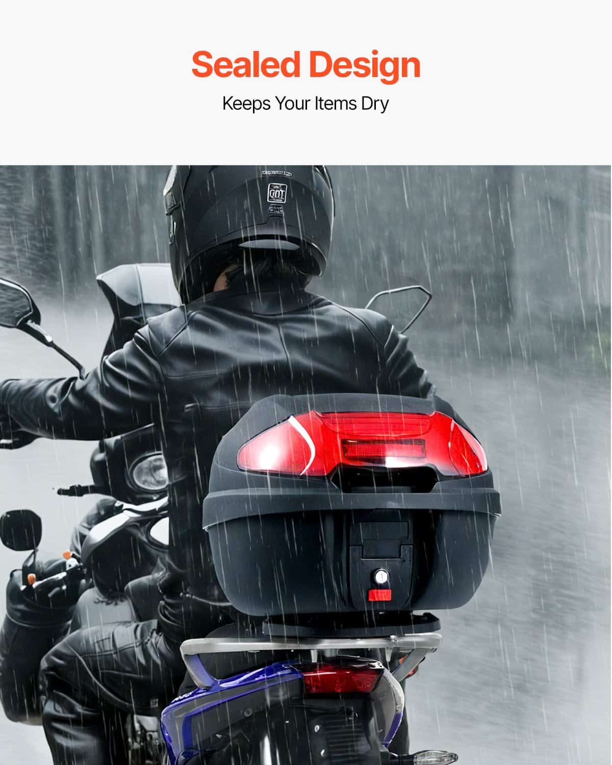 VEVOR 38L Waterproof Motorcycle Top Case with Reflective Panel, Durable PP Tail Box, Universal Fit with Multi-Hole Base – Paveikslėlis 4