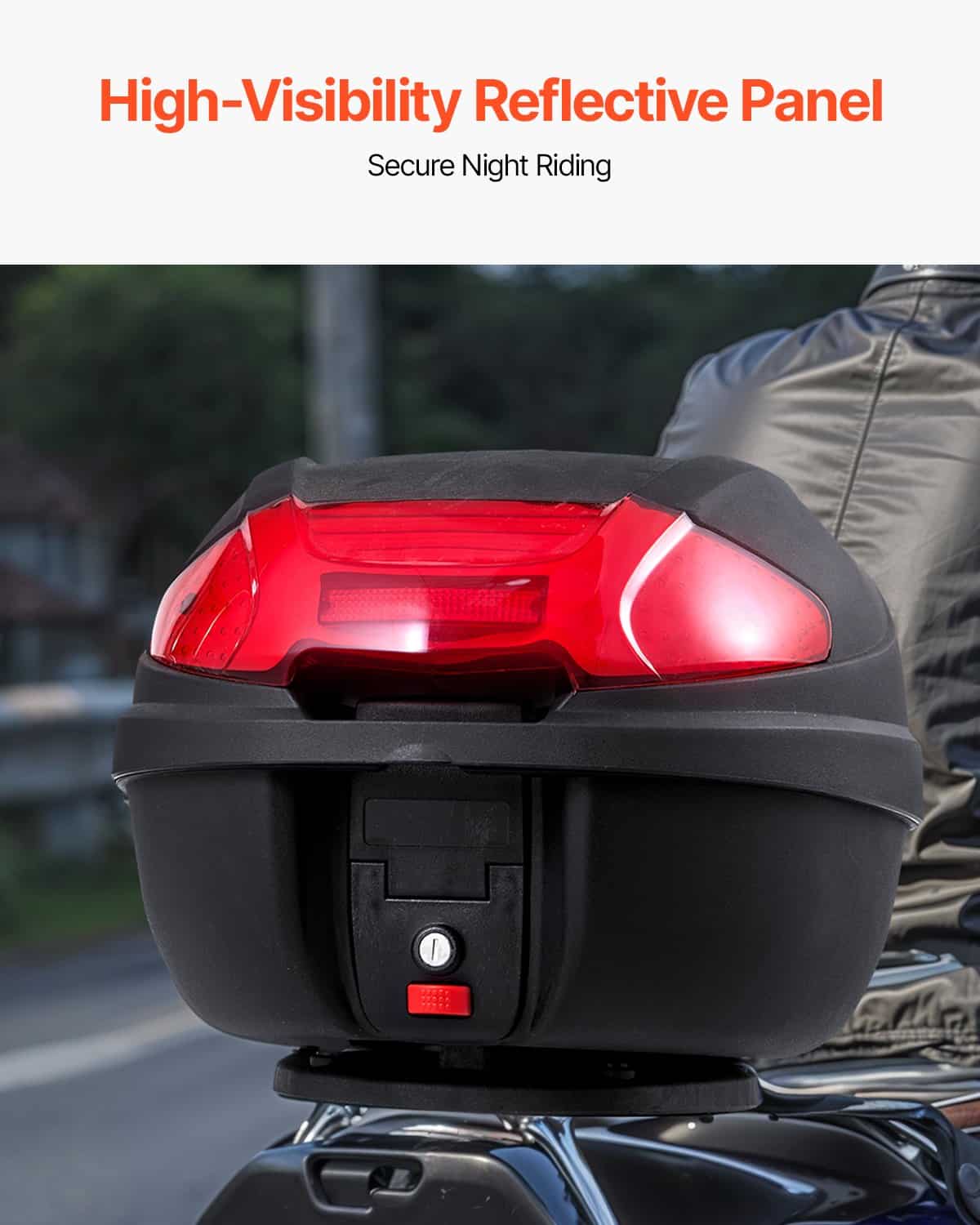 VEVOR 38L Waterproof Motorcycle Top Case with Reflective Panel, Durable PP Tail Box, Universal Fit with Multi-Hole Base – Paveikslėlis 6