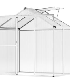 VEVOR 185x126 cm polikarbonāta siltumnīca ar bīdāmām durvīm, jumta ventilāciju, UV aizsardzību, alumīnija rāmi dārzam