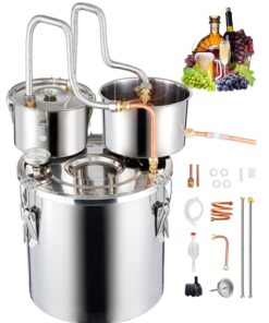 VEVOR 19L Stainless Steel Alcohol Distiller Kit with Copper Coil & Dual Condenser for Whisky, Brandy, Vodka & Wine