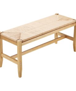 VEVOR 102 cm Handwoven Rattan Bench with Oak Wood Legs – Boho Style Entryway & Bedroom Bench, Solid Pine Frame