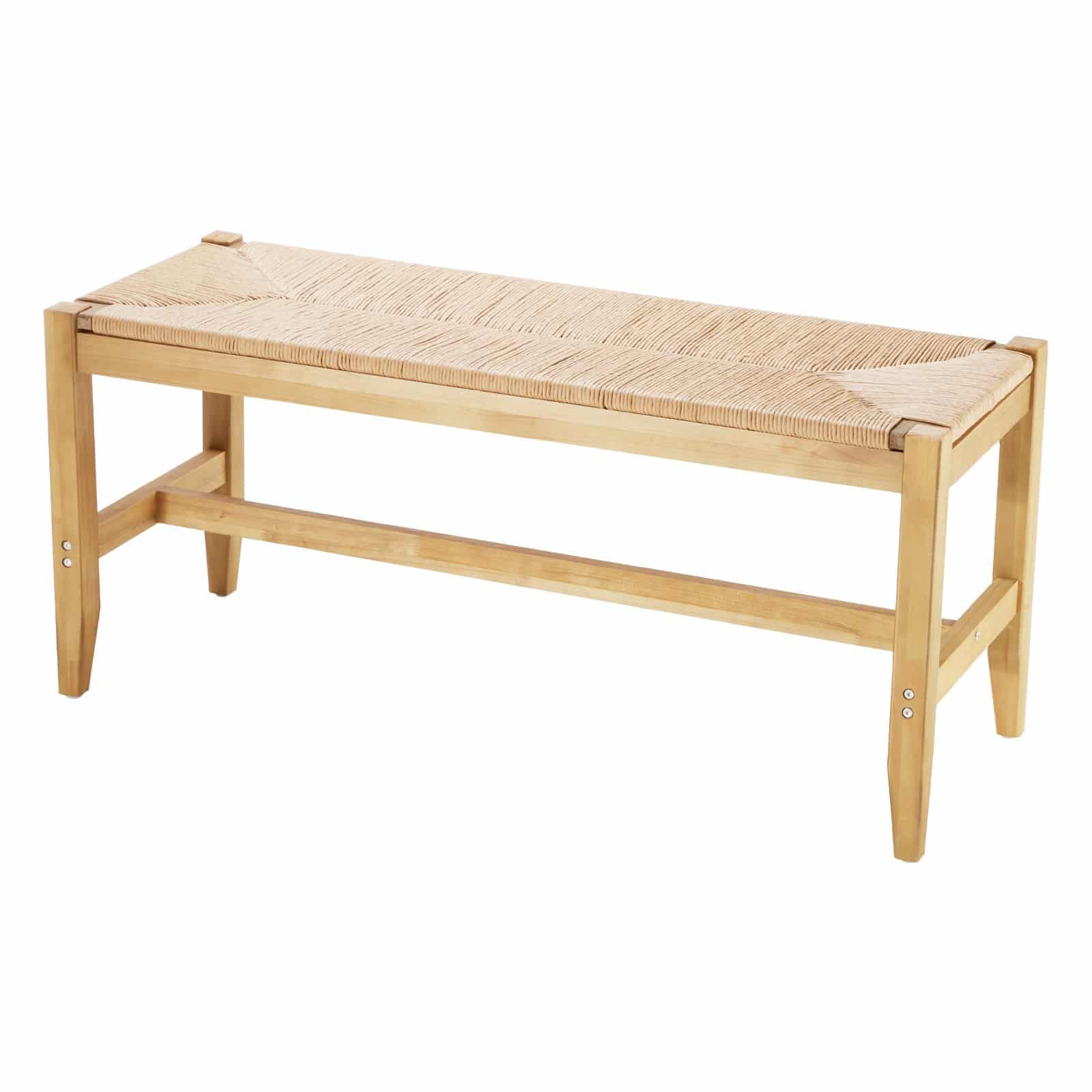 VEVOR 102 cm Handwoven Rattan Bench with Oak Wood Legs – Boho Style Entryway & Bedroom Bench, Solid Pine Frame — attēls 9