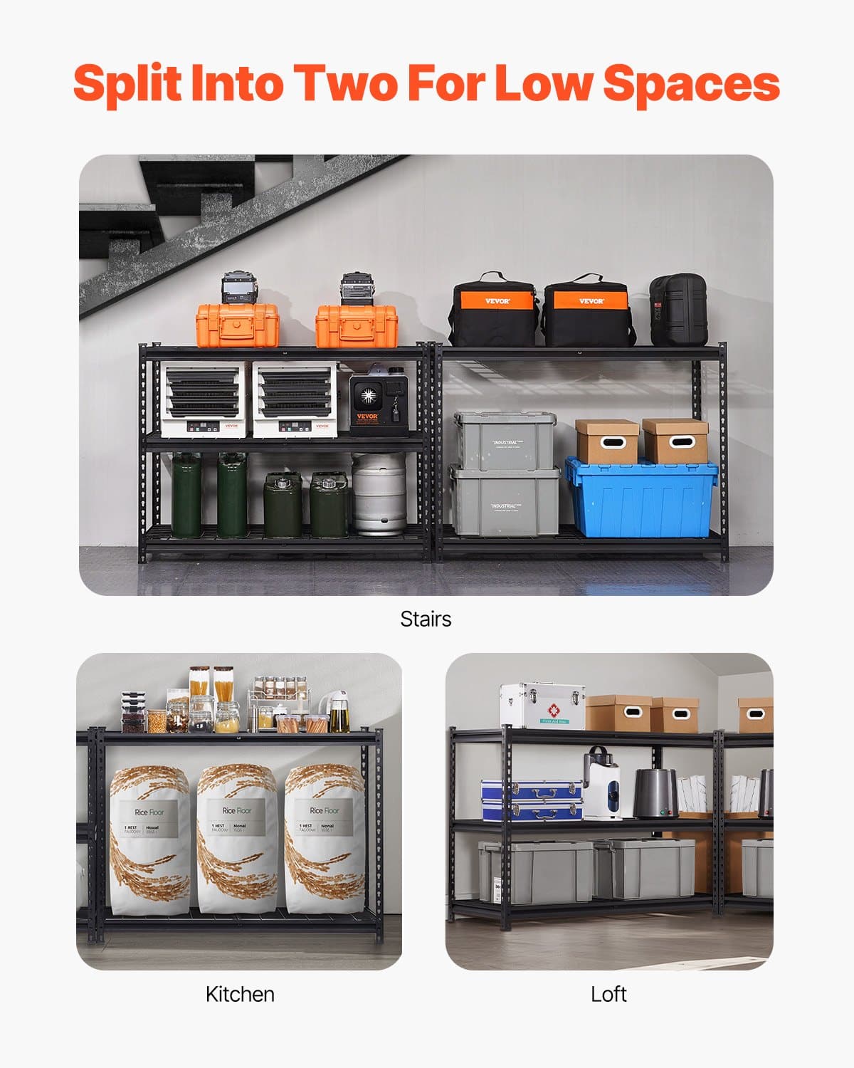 VEVOR Heavy Duty Metal Storage Shelves, 1360 kg Load, 5-Tier Adjustable Garage Rack, 61x122x183 cm, for Warehouse, Kitchen, Black — attēls 4