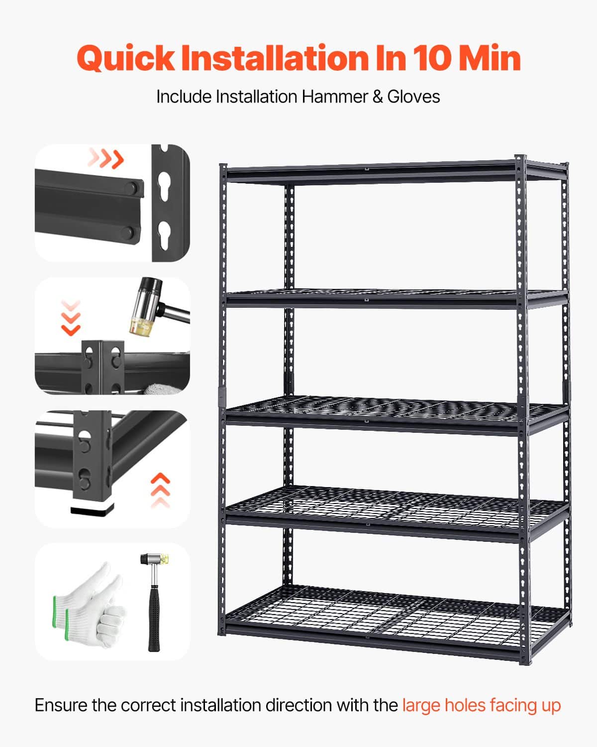 VEVOR Heavy Duty Metal Storage Shelves, 1360 kg Load, 5-Tier Adjustable Garage Rack, 61x122x183 cm, for Warehouse, Kitchen, Black — attēls 5