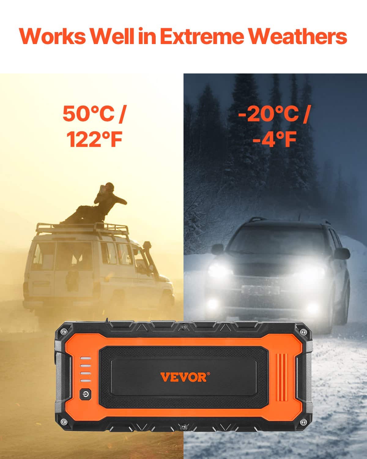 VEVOR 3000A Portable Car Jump Starter with 59.2Wh Battery, Air Compressor, LED Light, LCD, for Gas/Diesel Engines up to 10L/8L - Зображення 4