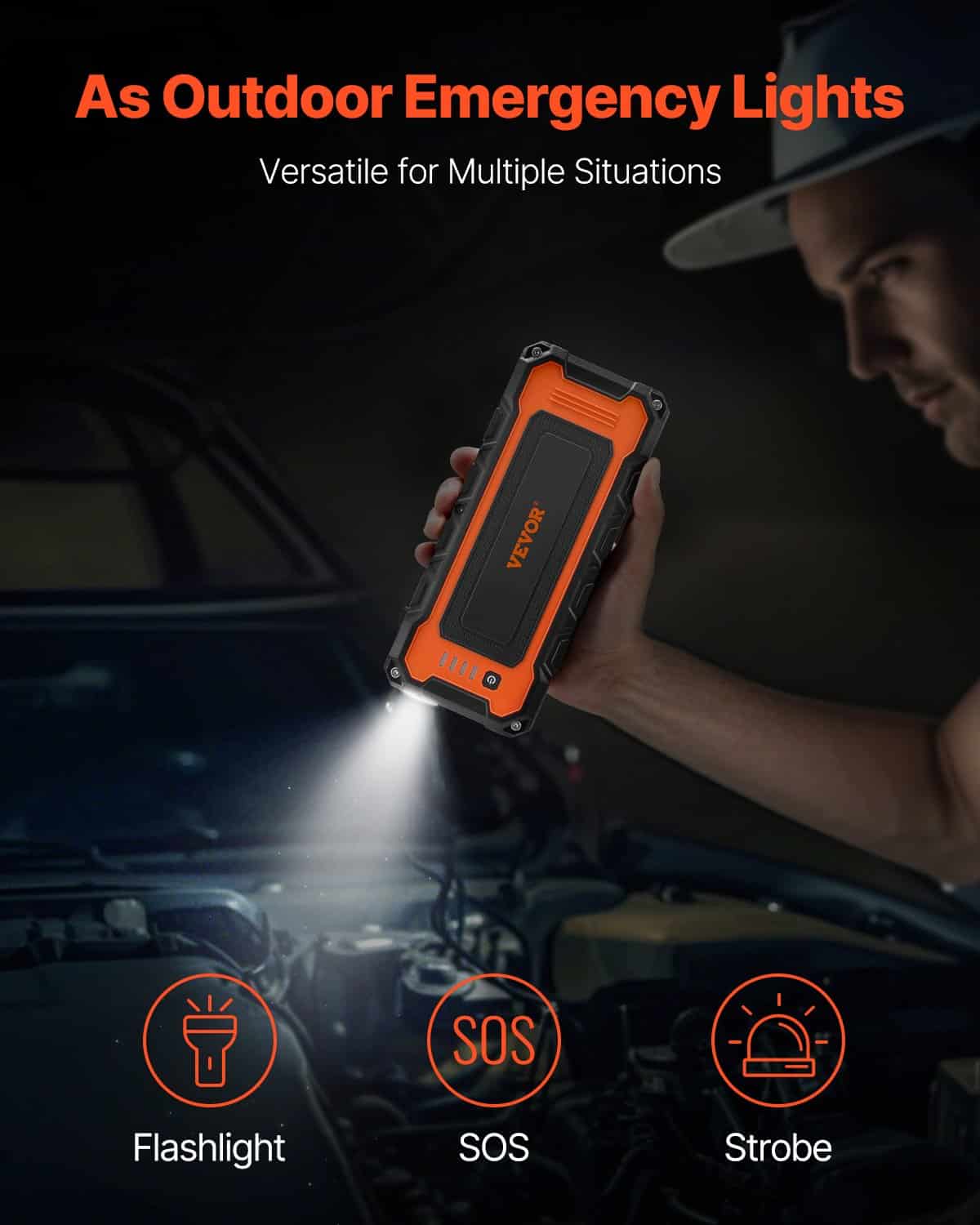 VEVOR 3000A Portable Car Jump Starter with 59.2Wh Battery, Air Compressor, LED Light, LCD, for Gas/Diesel Engines up to 10L/8L - Зображення 6