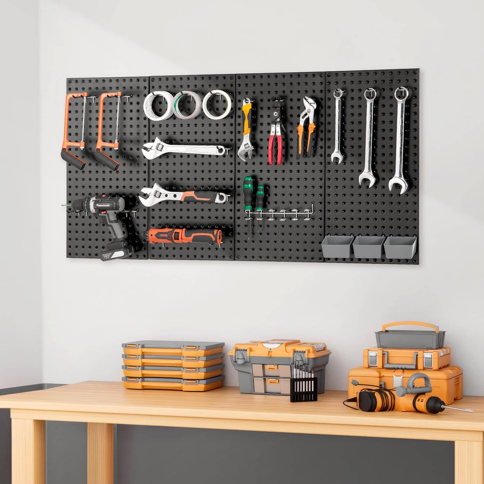 VEVOR Heavy-Duty Steel Pegboard Wall Organizer, 60x30cm, 4 Panels, Tool Storage for Garage, Workshop, Kitchen, Black — Attēls 8