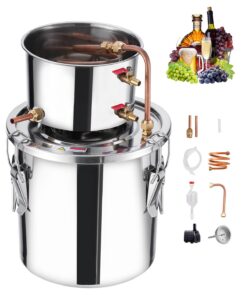 VEVOR 11.4L Home Distiller Kit – Stainless Steel Alcohol Still with Copper Coil, Thermometer & Pump for Whisky, Brandy, Wine