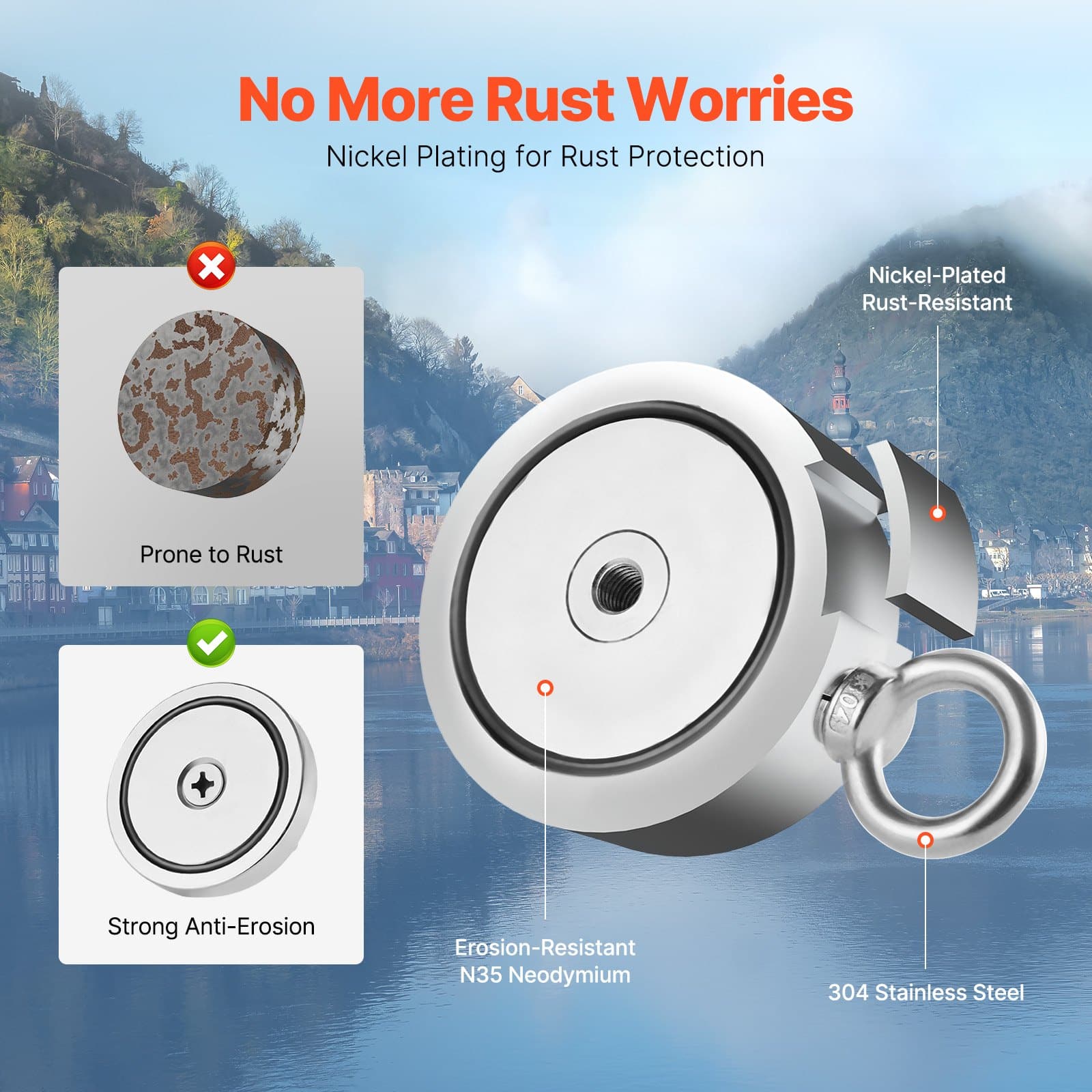VEVOR 771 kg Double-Sided Neodymium Magnet Fishing Kit with Rope, Hook, Gloves & Case for River Treasure Hunting — изображение 4