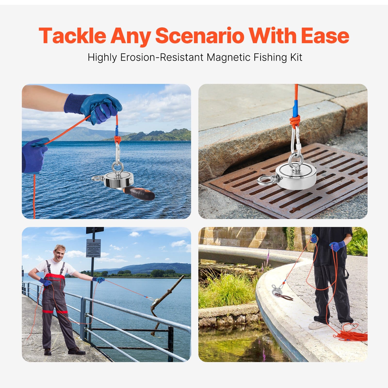 VEVOR 771 kg Double-Sided Neodymium Magnet Fishing Kit with Rope, Hook, Gloves & Case for River Treasure Hunting — изображение 6