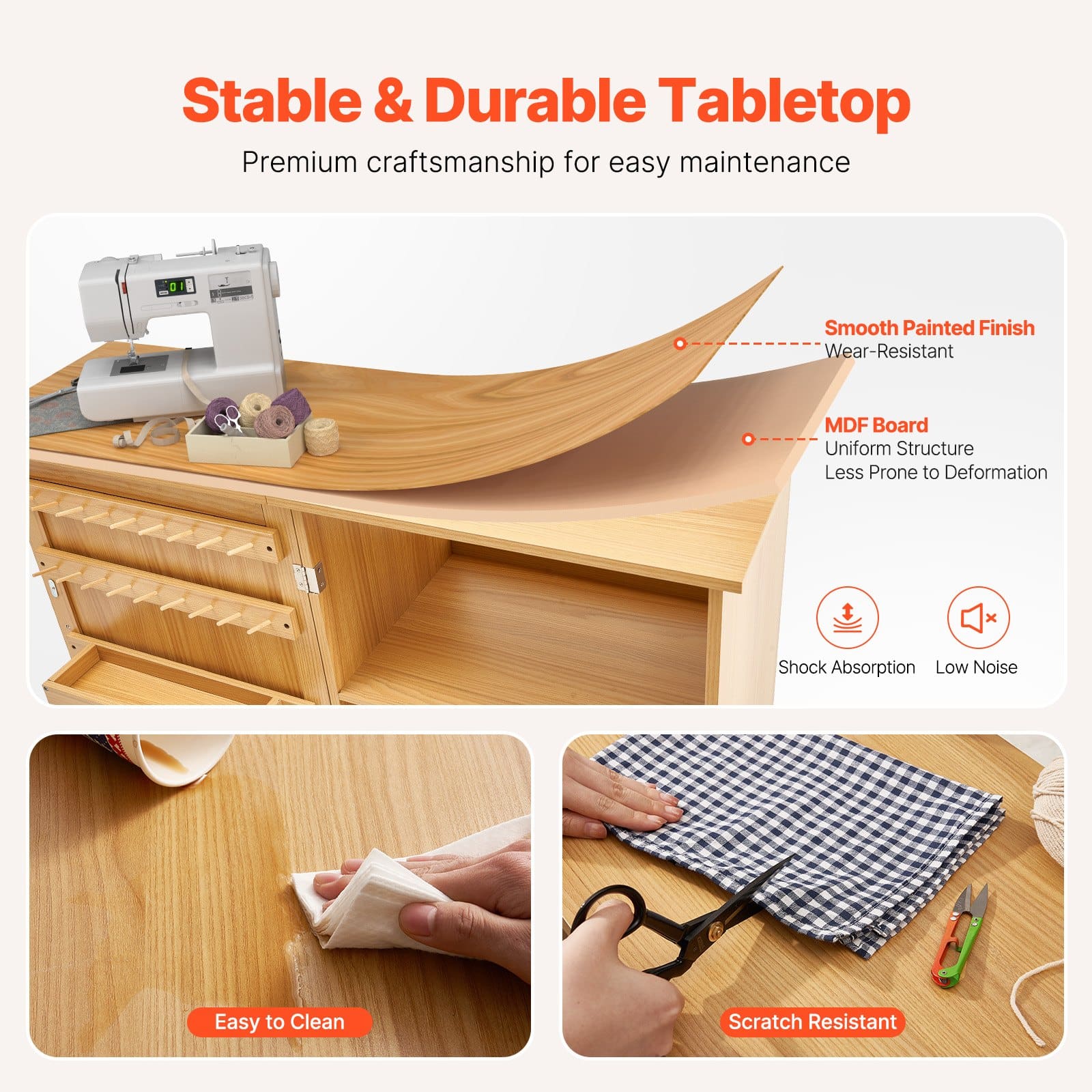 VEVOR Folding Sewing Table with Storage, Wheels, Shelves & Trays, Compact MDF Sewing Cabinet, 40kg Load, Wood Finish - Зображення 5