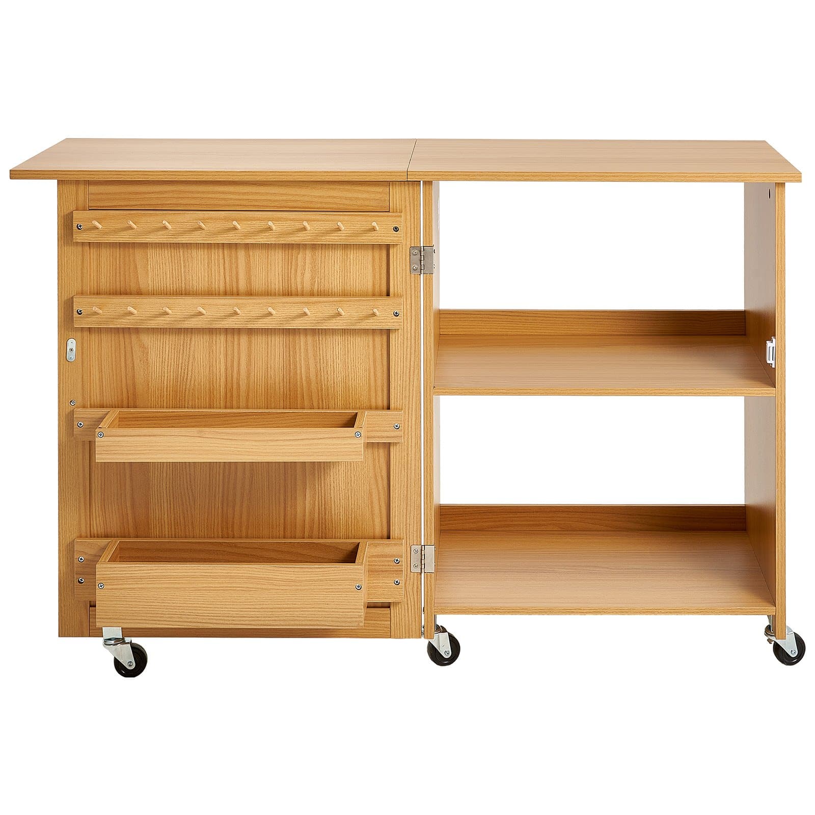 VEVOR Folding Sewing Table with Storage, Wheels, Shelves & Trays, Compact MDF Sewing Cabinet, 40kg Load, Wood Finish - Зображення 11