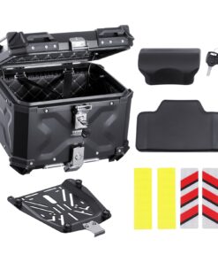 VEVOR 45L Waterproof Motorcycle Top Case, Aluminum Alloy Tail Box with Lock, Back Cushion & Leather Lining, Universal Fit