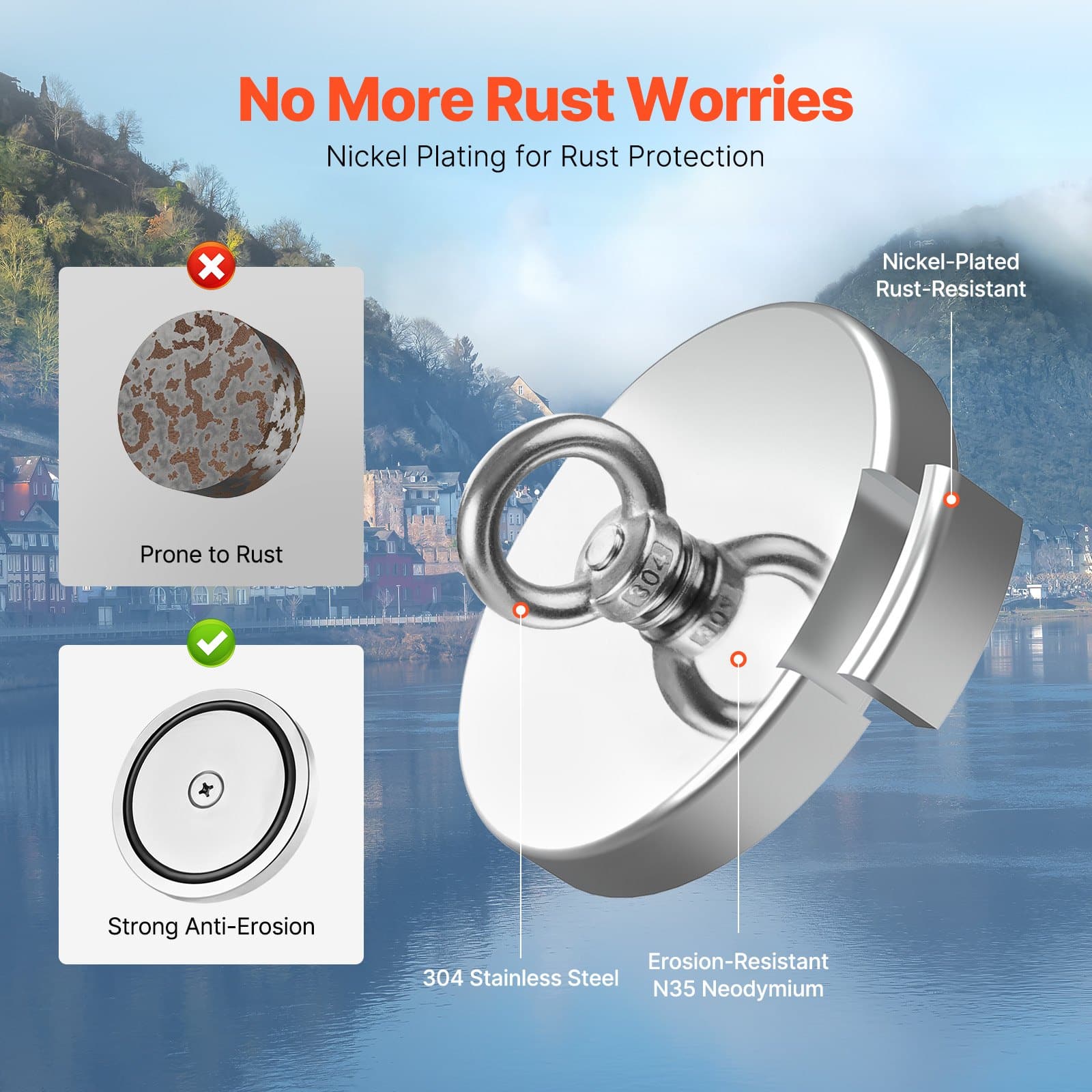 VEVOR 907 kg Magnet Fishing Kit with Neodymium Magnet, 20m Rope, Hook, Gloves, Eyebolt & Case for River Treasure Hunting — изображение 4