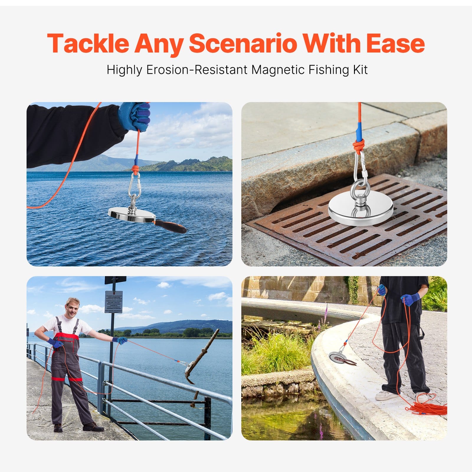 VEVOR 907 kg Magnet Fishing Kit with Neodymium Magnet, 20m Rope, Hook, Gloves, Eyebolt & Case for River Treasure Hunting — изображение 6