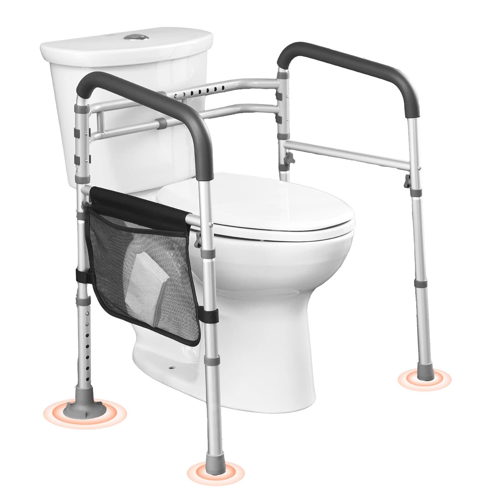 Foldable Toilet Safety Rail with Adjustable Height & Width, Non-Slip Handles, 136 kg Capacity, for Seniors & Injured