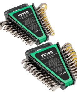 VEVOR 24-Piece Ratcheting Combination Wrench Set, Cr-V Steel, Metric 8–19 mm & SAE 6.35–22.2 mm, with Organizer Rack