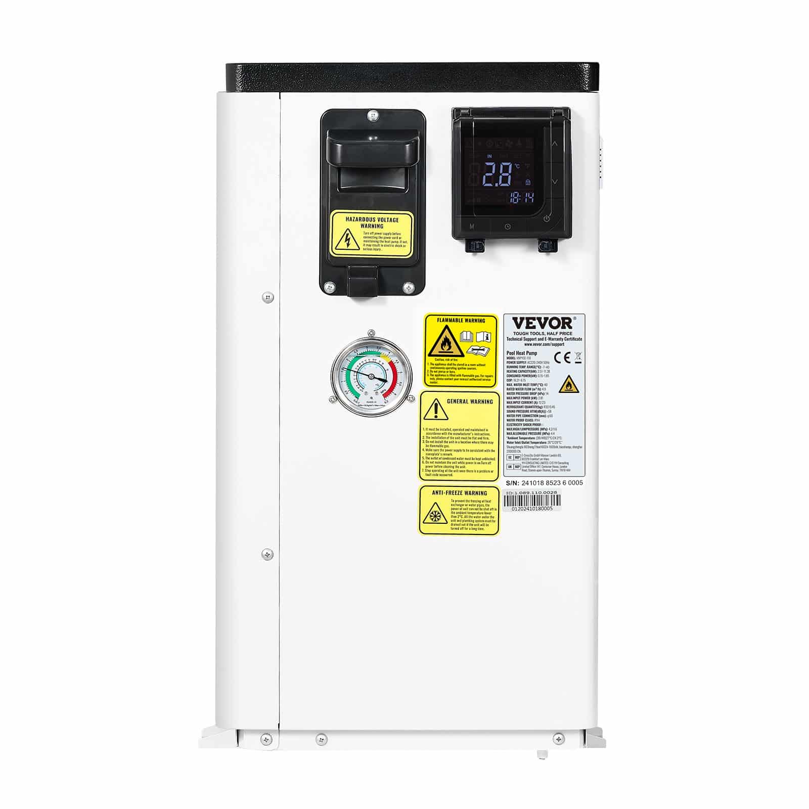 VEVOR Electric Pool Heat Pump 2.51–11.38kW, Energy-Efficient Heater & Cooler for 25–50m³ Pools, 220–240V Quiet Inverter — изображение 12
