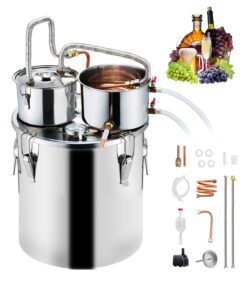 VEVOR 30L Stainless Steel Alcohol Distiller Kit with Dual Condenser & Copper Coil for Whisky, Wine, Brandy, Home Brewing