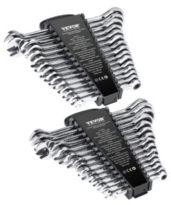 VEVOR 30-Piece Ratcheting Combination Wrench Set, Cr-V Steel, Metric 8–24 mm & SAE 6.35–25.4 mm, with Organizer Rack