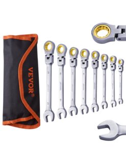 VEVOR 8-Piece Flex-Head Ratcheting Wrench Set, Cr-V Steel, Metric 8–17 mm, 72-Tooth, with Roll-up Pouch for Home & Auto Use