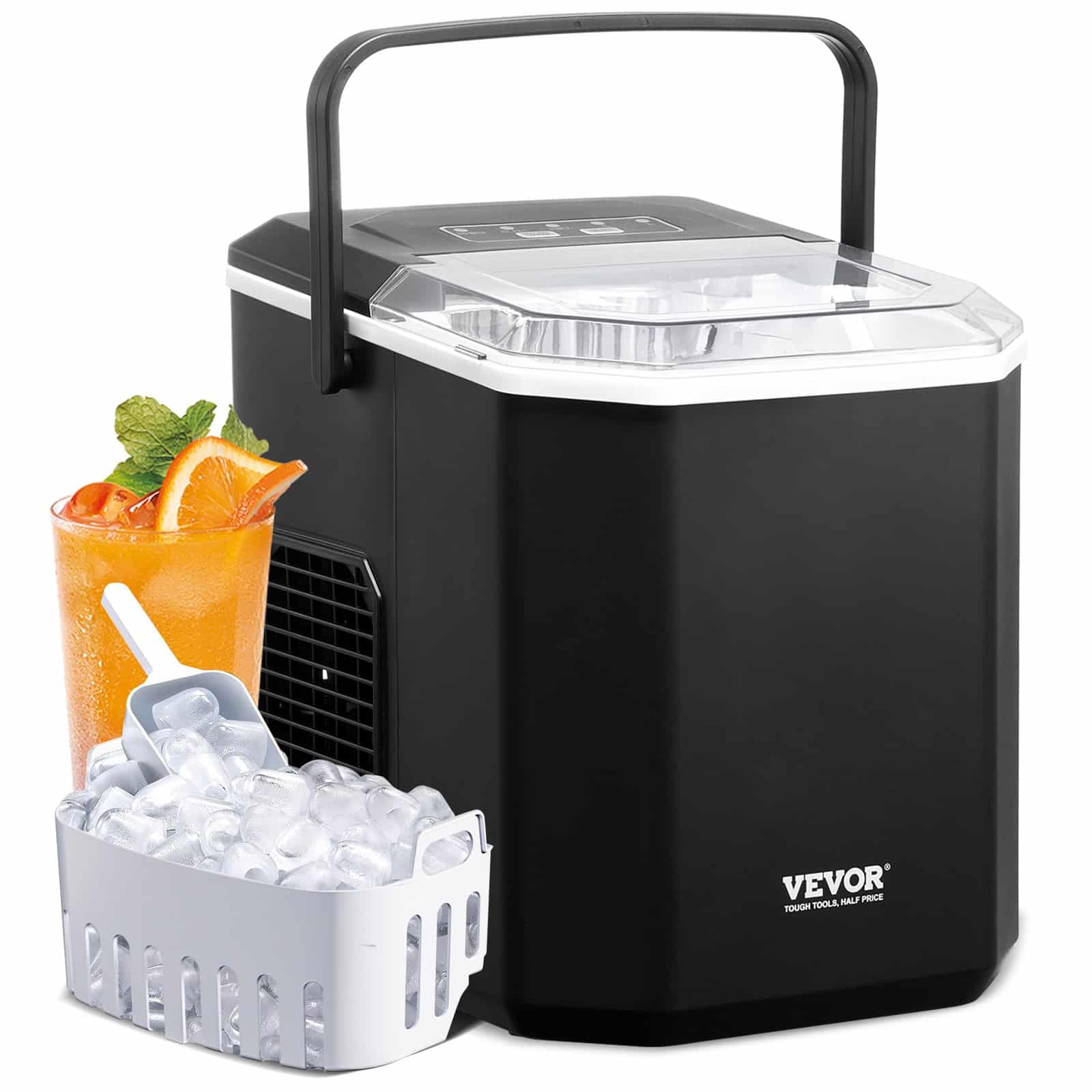 VEVOR Countertop Ice Maker, 9 Cubes in 6 Mins, 12kg/24h, 2 Sizes, Self-Cleaning, Portable Ice Machine with Scoop & Basket