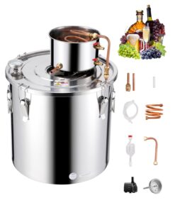 VEVOR 50L Stainless Steel Alcohol Distiller Kit with Copper Coil, Thermometer & Pump – Home Brewing Still for Wine, Whisky, Brandy