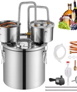 VEVOR 50L Stainless Steel Alcohol Distiller Kit with Copper Coil, Dual Condenser & Thumper for Whisky, Brandy, Vodka
