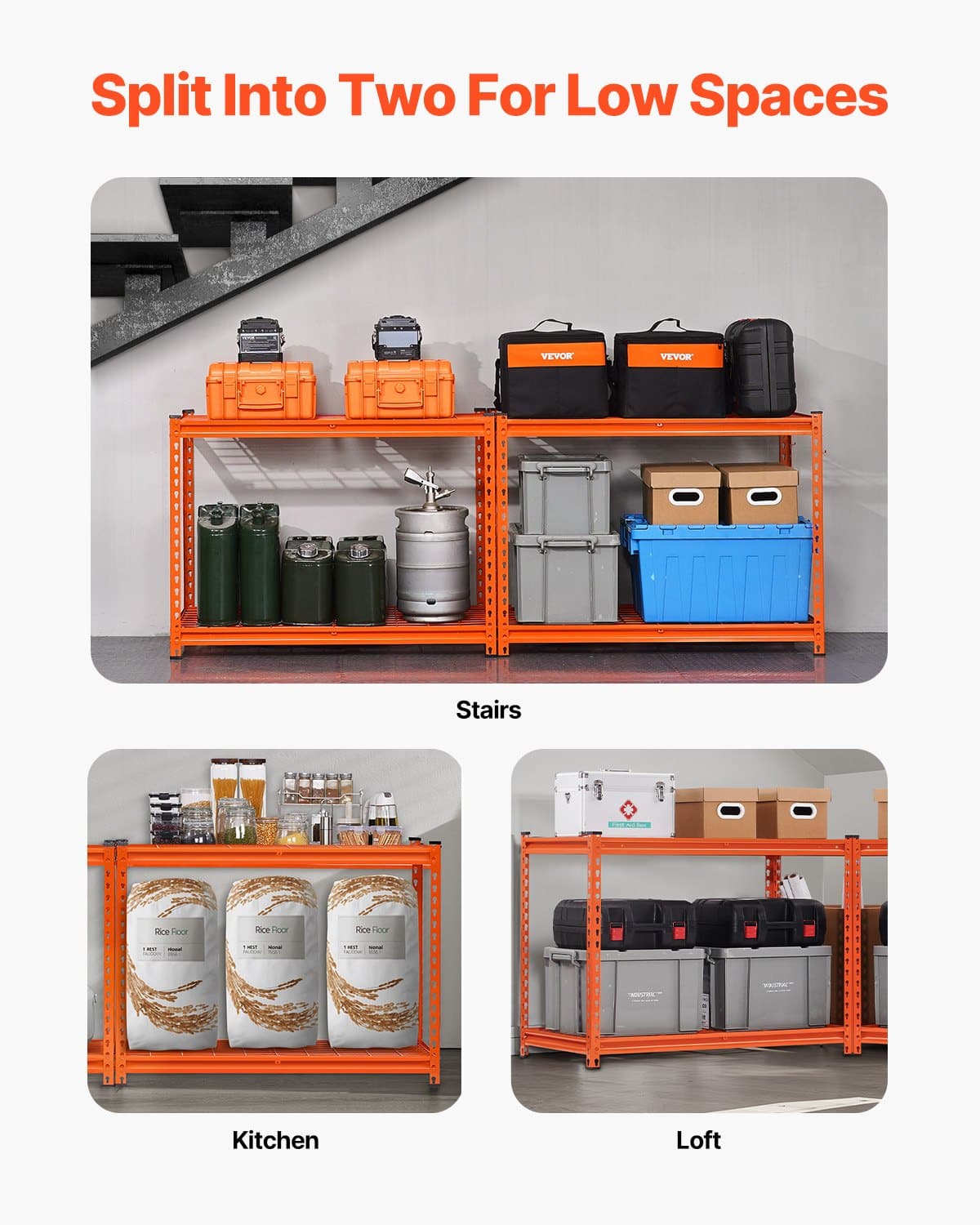 VEVOR 4-Tier Adjustable Metal Storage Rack, 1088 kg Capacity, 51x102x152 cm Heavy Duty Garage Shelf for Warehouse, Orange — attēls 4