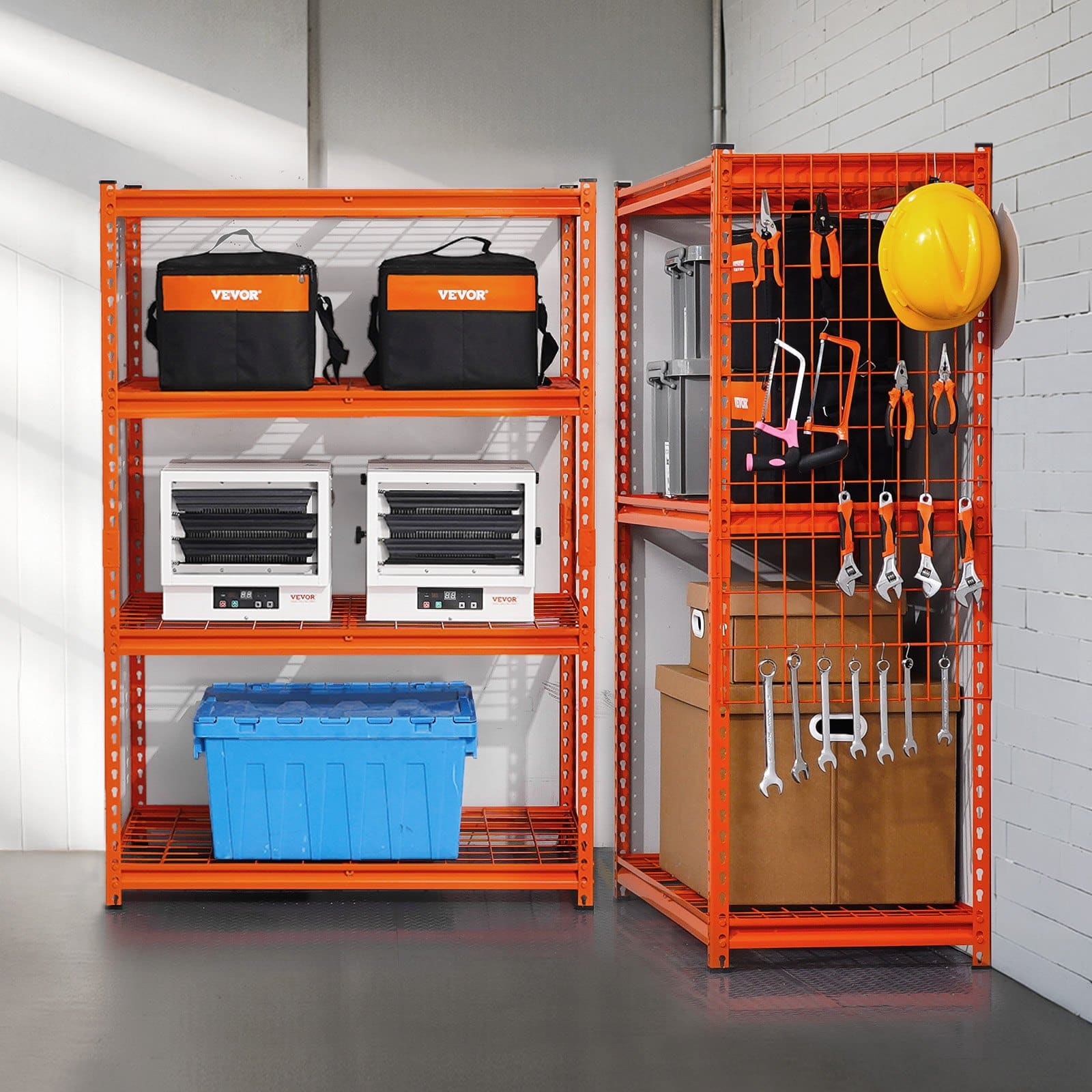 VEVOR 4-Tier Adjustable Metal Storage Rack, 1088 kg Capacity, 51x102x152 cm Heavy Duty Garage Shelf for Warehouse, Orange — attēls 8