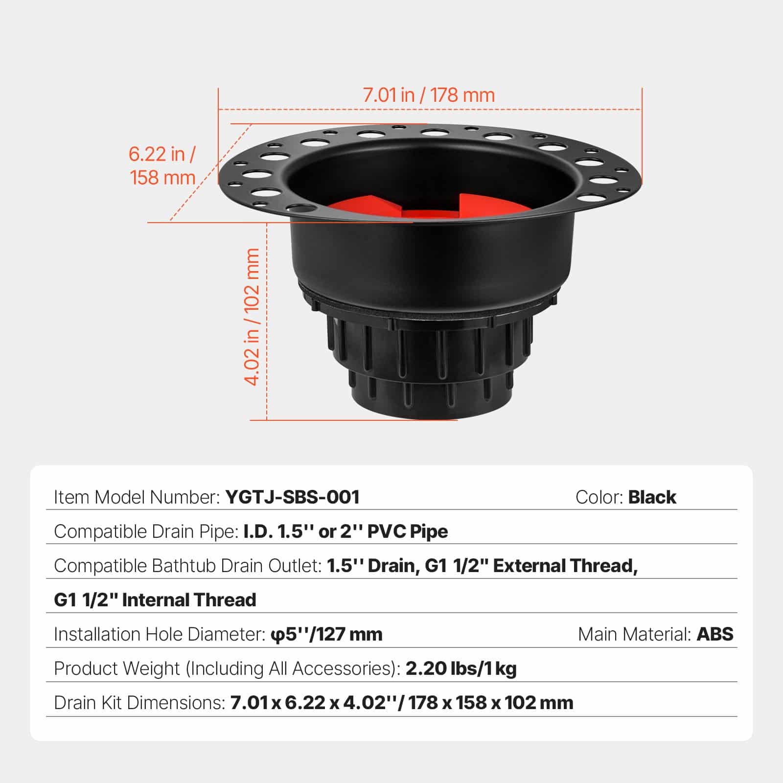 VEVOR ABS Freestanding Bathtub Drain Kit with Brass Pipes & Adapter, Fits Floor/Island Tubs, Easy Install, Durable & Versatile - Зображення 7