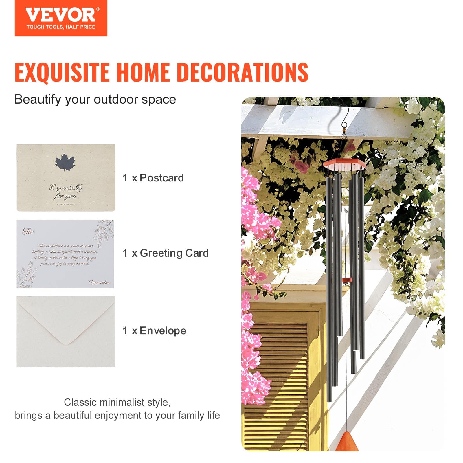 VEVOR 152 cm Deep Tone Wind Chimes with 6 Aluminum Tubes, Bronze Outdoor Memorial Wind Chime for Garden, Patio, Porch - Image 7