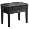VEVOR Adjustable Piano Bench with Storage, Padded Seat, Wooden Bookcase Stool, 56x34x49cm, Height Adjustable 49–58cm